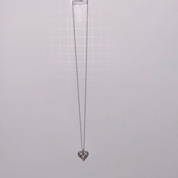 10K White Gold SUN Diamond Double Heart Necklace 18" Chain - Picture 5 of 16